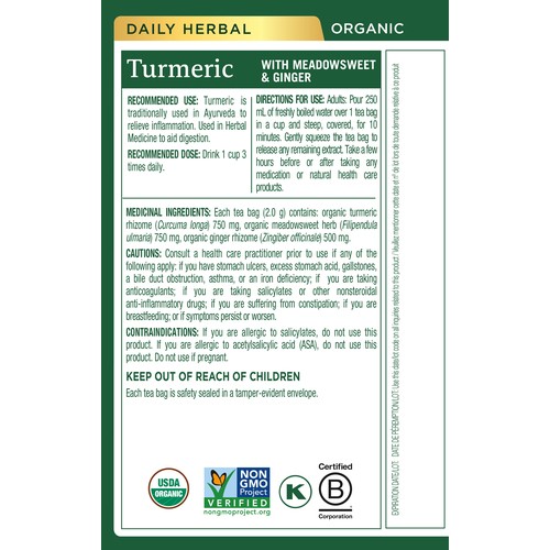 Traditional Medicinals Tea Turmeric With Meadowsweet & Ginger 16 Tea Bags