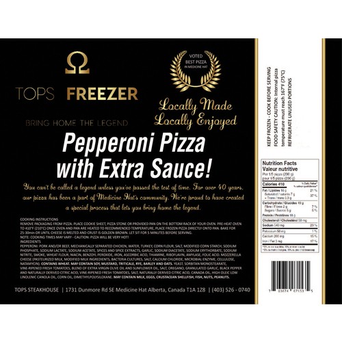 Tops Freezer Frozen Pizza Pepperoni Extra Sauce 900 g