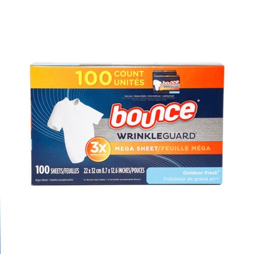 Bounce Fabric Enhancer Sheet Wrinkle Guard Outdoor Fresh 100 EA