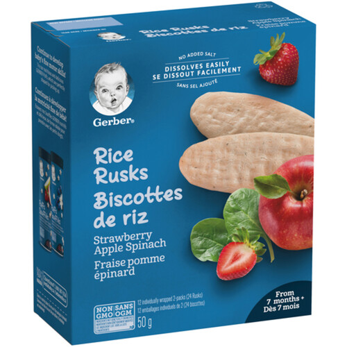 Gerber Rice Rusks Strawberry, Apple & Spinach Baby Snacks 50 g