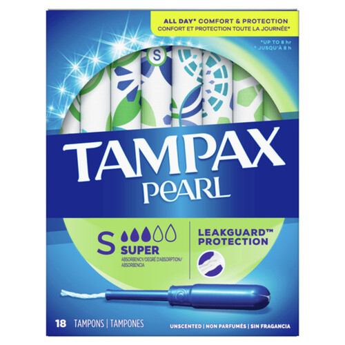 Tampax Pearl Super Tampons Unscented 18 Count 