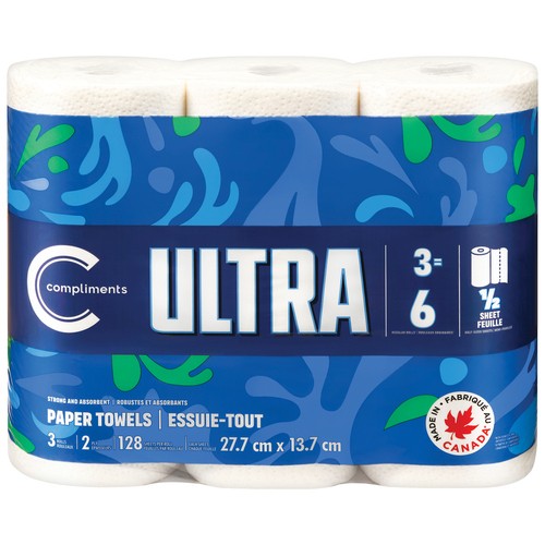 Compliments Paper Towel 2-Ply 3 Double Rolls x 128 Sheets 