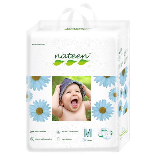 Nateen Baby Diapers Premium Eco-Friendly Medium 72 Count