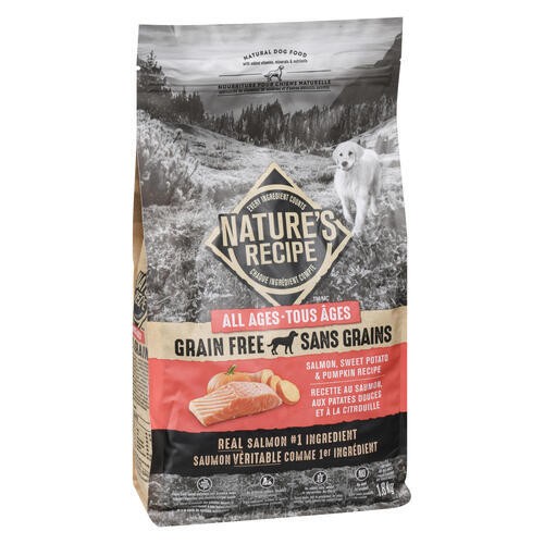 Nature’s Recipe Grain Free Natural Dog Food All Ages Salmon Sweet Potato & Pumpkin Recipe 1.8 kg