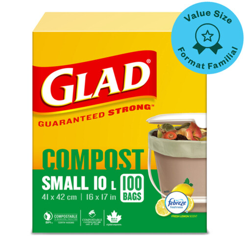 Glad Compostable Bags Lemon scent Small 10 L 100 Bags