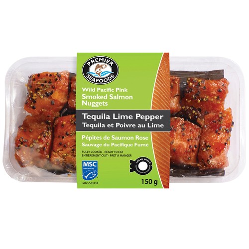 Premier Seafoods Smoked Pink Salmon Nuggets Tequila Lime Pepper 150 g 