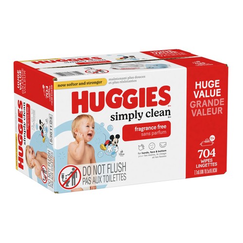Huggies Simply Clean Baby Wipes Unscented Flip-Top Pack 704 Count