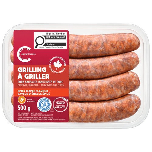 Compliments Frozen Grilling Pork Sausages Spicy Maple Cayenne 500 g