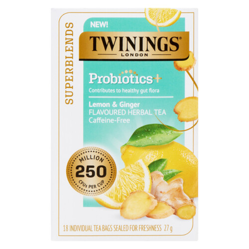 Twinings Probiotic Tea Lemon Ginger 18 Tea Bags