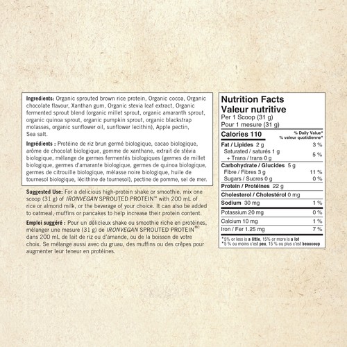 Iron Vegan Gluten-Free Sprouted Protein Drink Mix Chocolate 1 kg