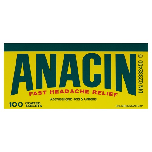 Anacin Acetylsalicylic Acid and Caffeine 325 mg 100 Tablets