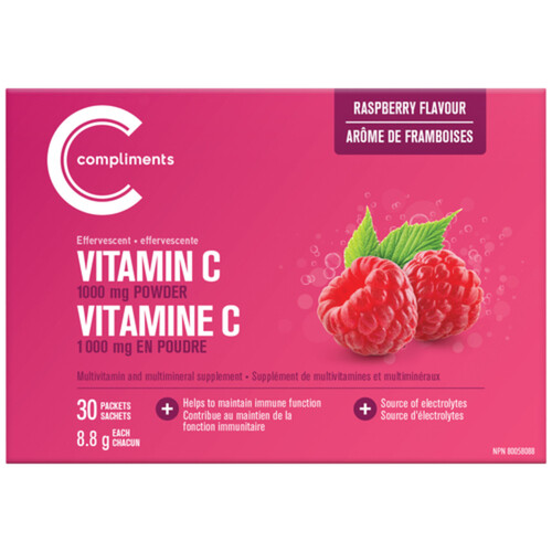 Compliments Effervescent Vitamin C Powder Raspberry 30 x 8.8 g