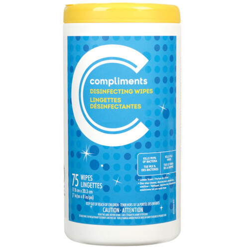 Compliments Lemon Disinfecting Wipes 75 Wipes