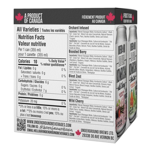 Underground Beverages Kombucha Variety Pack 4 x 355 ml (cans)