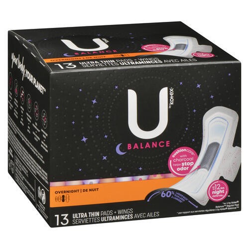 U by Kotex Balance Ultra Thin Pads Overnight With Wings 13 Count