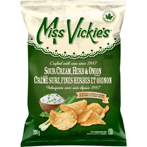 Miss Vickie's Kettle Cooked Potato Chips Sour Cream Herb & Onion 200 g