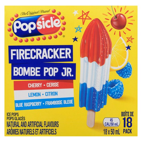 Popsicle Ice Pops Firecracker Cherry Lemon Blue Raspberry 18 Pack x 50 ml