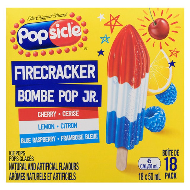 Popsicle Ice Pops Firecracker Cherry Lemon Blue Raspberry 18 Pack x 50 ...