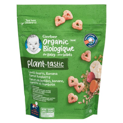 Gerber Plant-Tastic Organic Baby Food Lentil Hearts Banana Carrot Raspberry 42 g