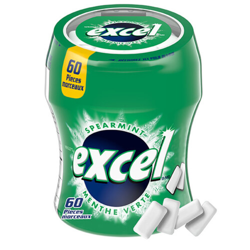 Excel Spearmint Sugar Free Chewing Gum 60 Pieces 1 Bottle