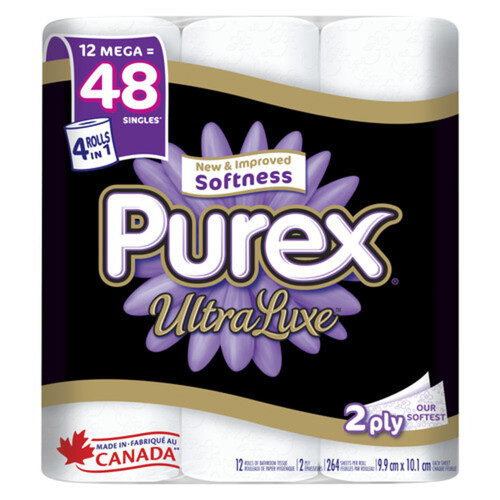 Purex Toilet Paper Ultraluxe 2-Ply 12 Mega Rolls x 264 Sheets