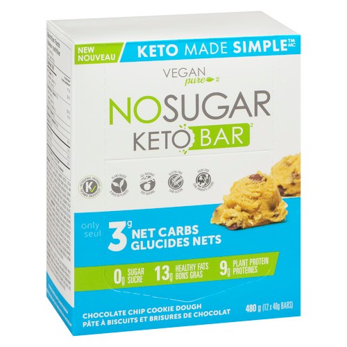 Vegan Pure Plant Based Keto Bar Choclate Chip Cookie Dough 12 x 40 g