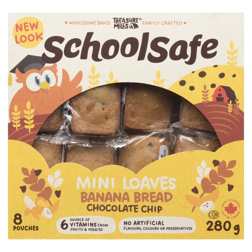 School Safe Mini Loaves Banana Bread Chocolate Chip 8 Pouches 280 g