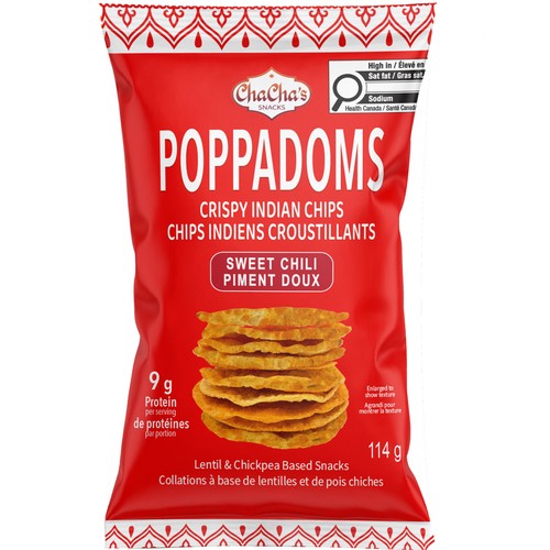 ChaCha's Snacks Poppadoms Crispy Indian Chips Sweet Chili  114 g