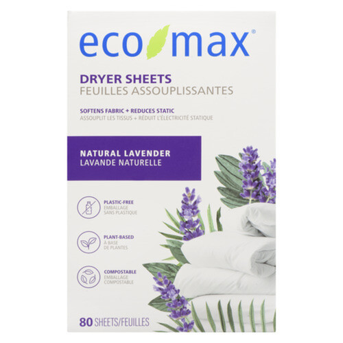 Eco-Max Dryer Sheets Natural Lavender 80 Count