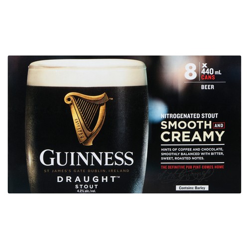 Guinness Draught Beer 4.2% Alcohol 8 x 440 ml (cans)