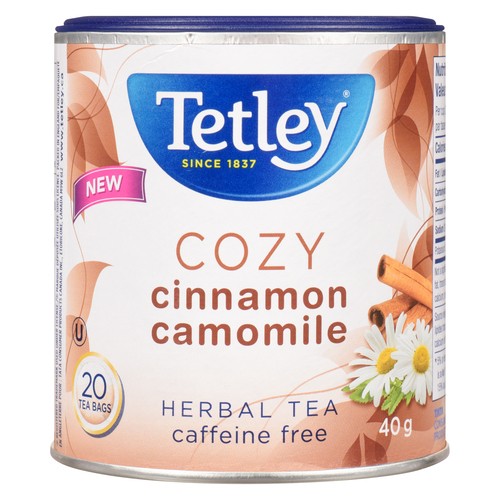 Tetley Caffeine-Free Herbal Tea Cozy Cinnamon Camomile 20 Tea Bags