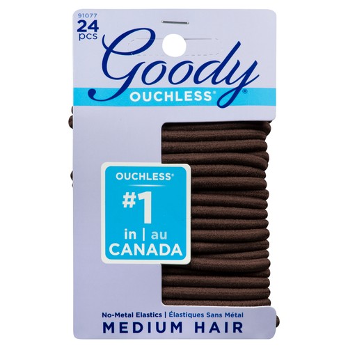 Goody Ouchless Elastics Extra Thick Brown 24 EA