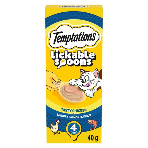 Temptations Lickable Spoons Adult Cat Treats Tasty Chicken & Savoury Salmon 40 g