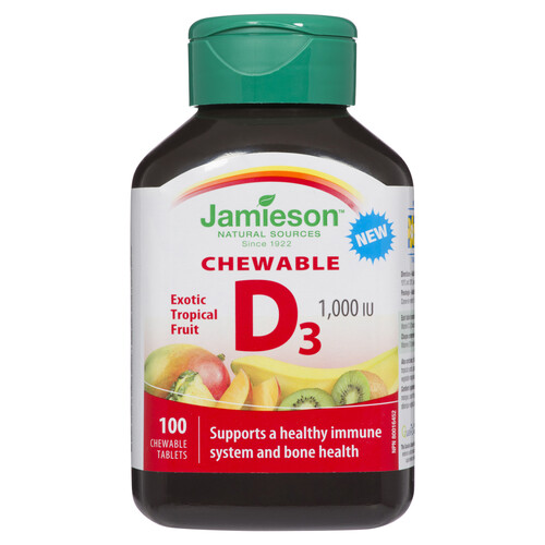Jamieson Chewable Vitamin D3 Supplement Exotic Tropical Fruit 100 Count