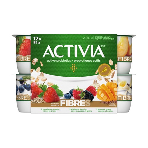 Activia Probiotics Yogurt Source Of Fibres Strawberry-Wildberry-Mango 12 x 95 g