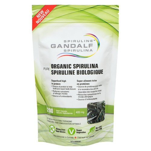 Gandalf Vegan Organic Pure Spirulina 400 mg Capsules 200 Count