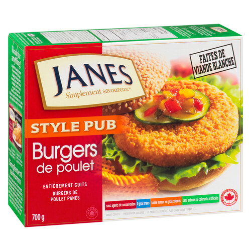 Janes Breaded Fully Cooked Frozen Chicken Burgers Pub Style 700 g