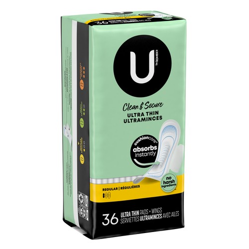 U by Kotex Clean & Secure Ultra Thin Pads Regular With Wings 36 Count