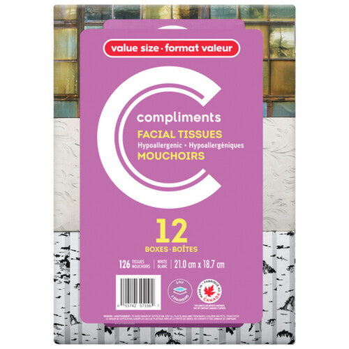 Compliments Facial Tissue 2-Ply 12 Boxes x 126 Sheets