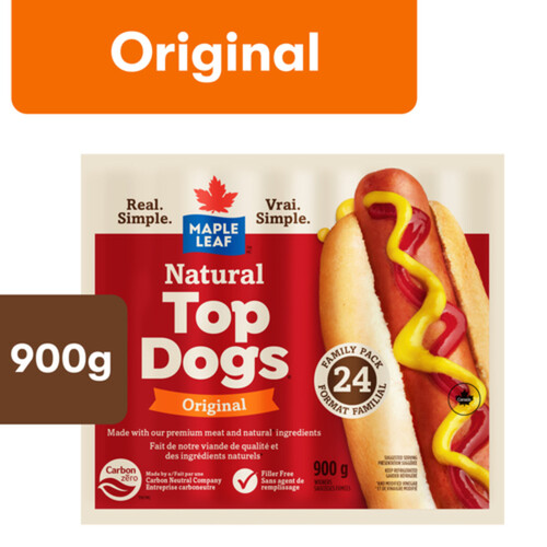 Maple Leaf Natural Top Dogs Hot Dogs Original Family Size 900 g