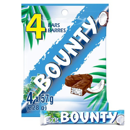 Bounty Milk Chocolate Bars Coconut 4 Full Size Bars 228 g