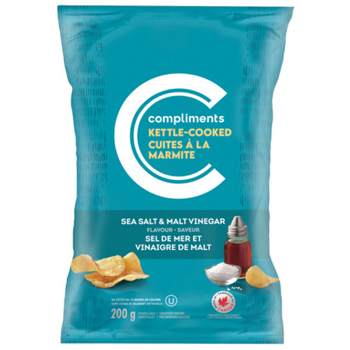 Compliments Potato Chips Kettle Cooked Sea Salt & Malt Vinegar 200 g