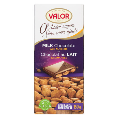 Valor Gluten-Free Milk Chocolate Bar With Almonds No Sugar Added 150 g