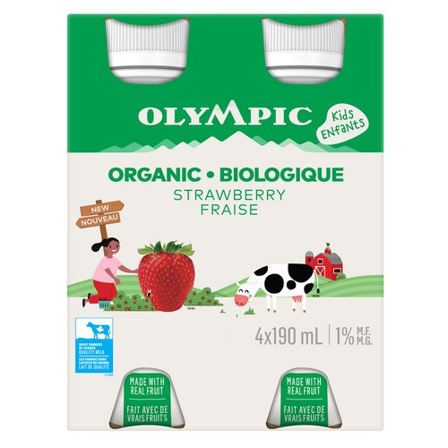 Olympic Kids Organic Drinkable Yogurt Strawberry 4 x 190 ml