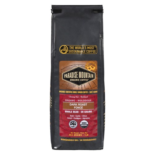 Paradise Mountain Organic Whole Bean Coffee Dark Roast 454 g