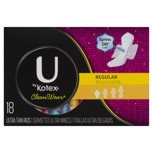 U by Kotex Clean Wear Ultra Thin Pads With Wings Regular Absorbency 18 count