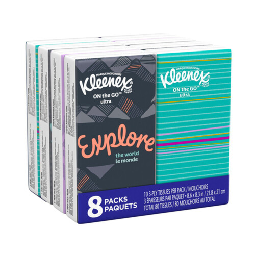 Kleenex On-The-Go Facial Tissues 3-Ply 8 Travel Packs x 10 Sheets 