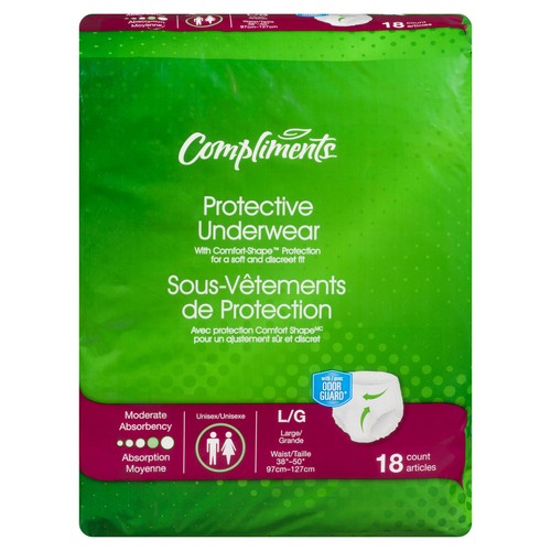 Compliments Unisex Protective Underwear L 18 Count