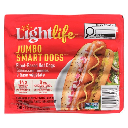 Lightlife Plant Based Hot Dogs Smart Jumbo Dogs 380 g
