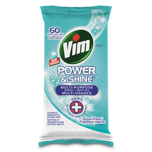 Vim Power & Shine Multi-Purpose Ocean Wipes 60 Wipes